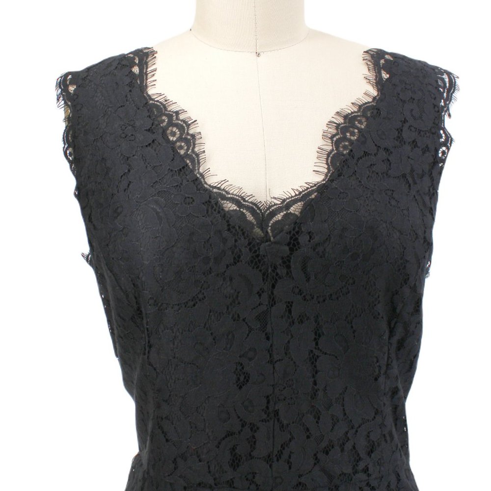 Joie Nikolina Dress Black Lace Sleeveless V Neck Scalloped Eyelash Trim SZ M - Picture 3 of 15